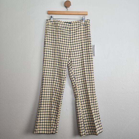 NEW Modcloth Plaid Cropped Wide Leg Pant Yellow Black Houndstooth 10 - Picture 1 of 10